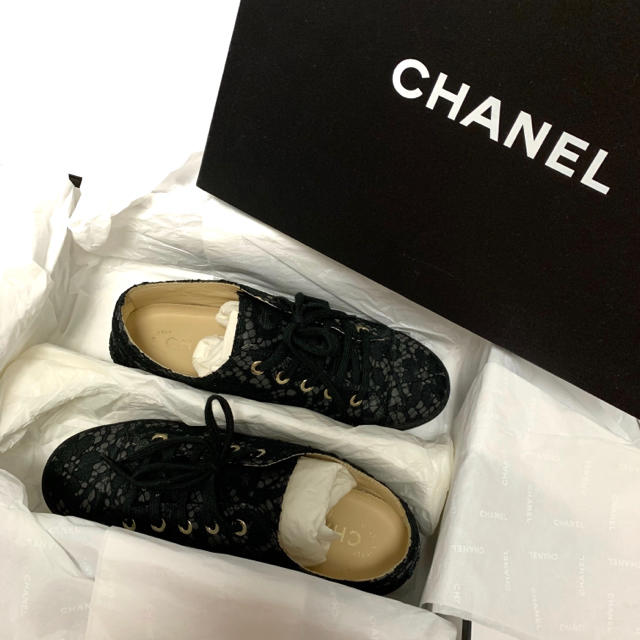 美品★CHANEL シャネル ロゴ カメリアレース スニーカー 36 23cm