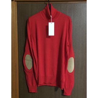 マルタンマルジェラ(Maison Martin Margiela)の赤M新品70%off マルジェラ エルボーパッチ タートルネック ニット(ニット/セーター)