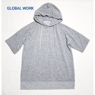 グローバルワーク(GLOBAL WORK)のGLOBAL WORK メンズパーカー5分袖 M グレー 美品(パーカー)