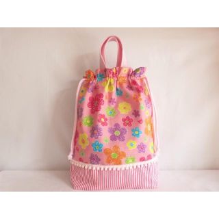 お花の 体操着入れ お着替え袋 ハンドメイド 入園 入学 女の子 ねこ(体操着入れ)