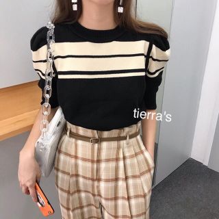 ザラ(ZARA)のimport❁︎ボーダー ライントリミング クルーネック タックスリーブ ニット(ニット/セーター)