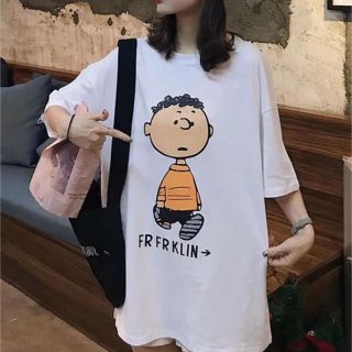 ビックシルエットチャーリーブラウンデザインプリント tシャツ XXLサイズ(Tシャツ(半袖/袖なし))