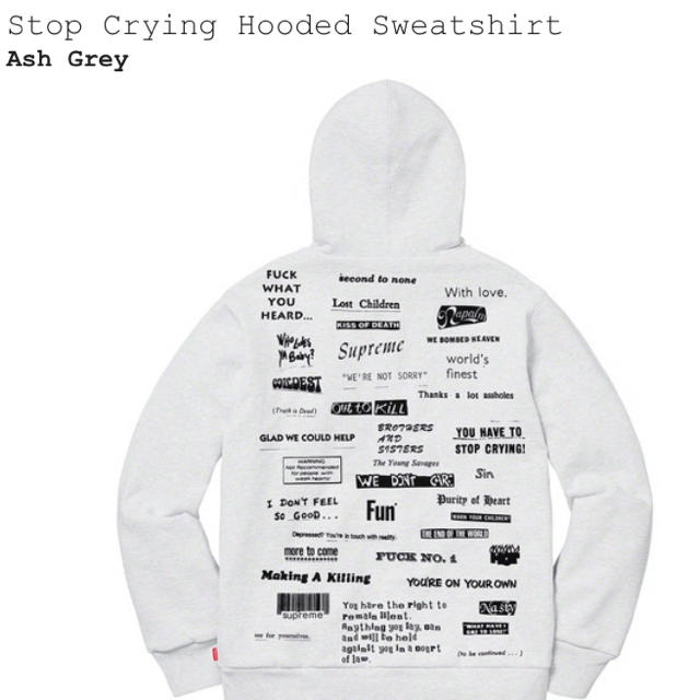 M Stop Crying Hooded Sweatshirt Ash Grey