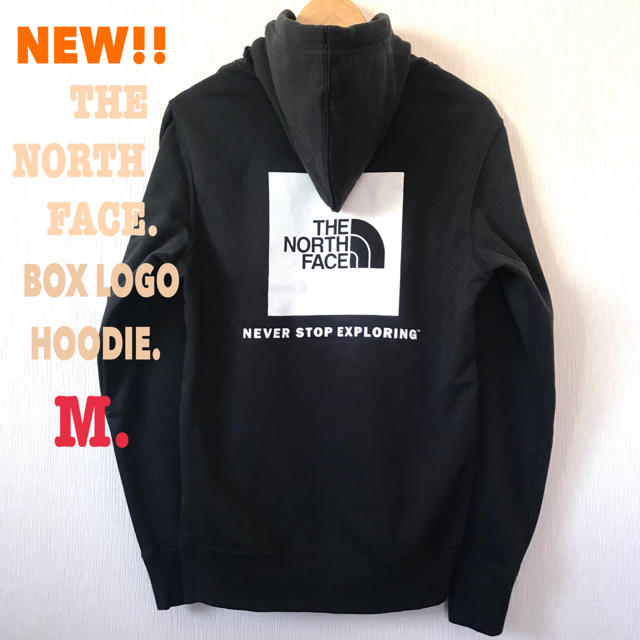 THE NORTH FACE(ザノースフェイス)のM相当 新品 ノースフェイス BOXロゴ パーカー メンズ 黒 白 モノトーン メンズのトップス(パーカー)の商品写真