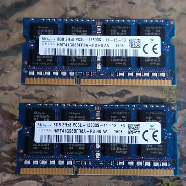 ノートPCメモリ 8GBx2枚 DDR3 PC3L-12800S