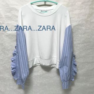 ザラ(ZARA)の新品未使用★ZARA/袖フリル切替カットソートップ /スウェット/ゆったりタイプ(トレーナー/スウェット)