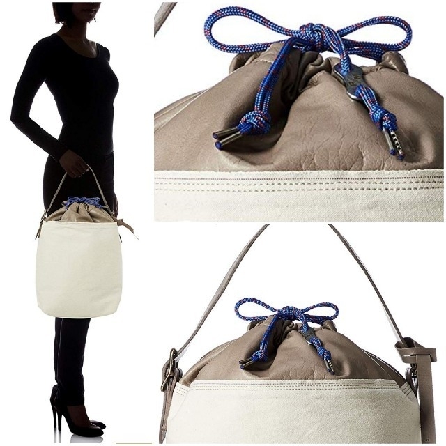 《リアルマインド》レザー×帆布コンビ 巾着 ショルダーバッグ☆￥20,900 レディースのバッグ(トートバッグ)の商品写真