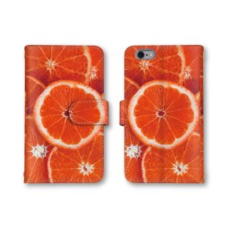 orange 果物柄　スマホケース　送料込み　オシャレ　手帳型ケース　カバー(モバイルケース/カバー)