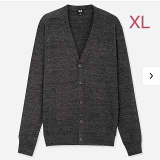 ユニクロ(UNIQLO)のユニクロ MEN リネンブレンドVネックカーディガン XL／ダークグレー 新品！(カーディガン)