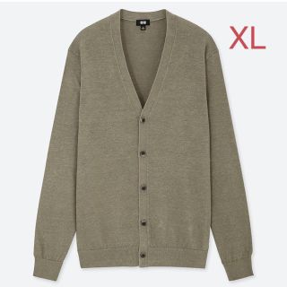 ユニクロ(UNIQLO)のユニクロ MEN リネンブレンドVネックカーディガン XLサイズ／オリーブ 新品(カーディガン)