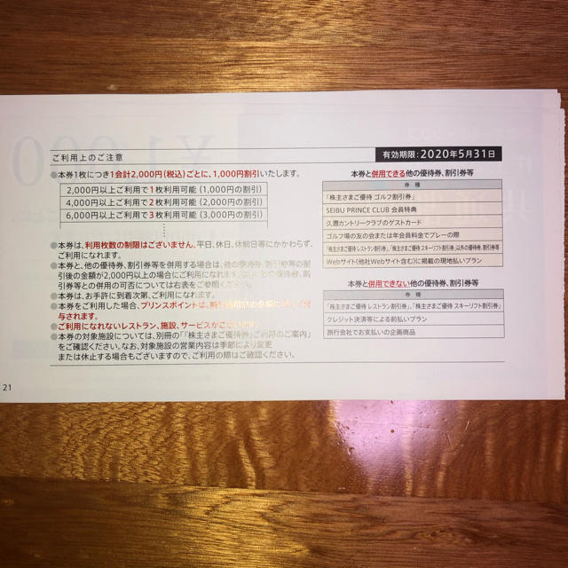 西武ホールディングス 株主優待券 1000円割引券 5枚 チケットの優待券/割引券(その他)の商品写真