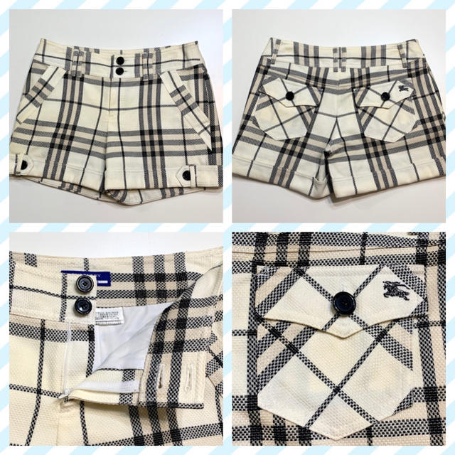 BURBERRY BLUE LABEL(バーバリーブルーレーベル)の美品！ バーバリー ブルーレーベル  オフホワイト系  チェック ショートパンツ レディースのパンツ(ショートパンツ)の商品写真