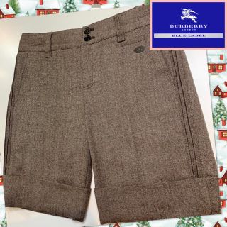 バーバリーブルーレーベル(BURBERRY BLUE LABEL)の美品！ バーバリー ブルーレーベル ブラウン系 ツイードハーフパンツ サイズ38(ハーフパンツ)