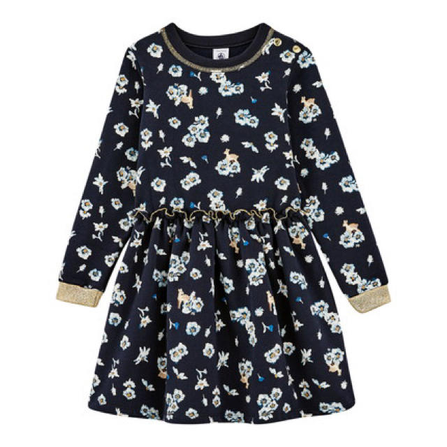 PETIT BATEAU(プチバトー)のMikiteea様専用♡5ans プチバトー プリントブルースウェットワンピース キッズ/ベビー/マタニティのキッズ服女の子用(90cm~)(ワンピース)の商品写真