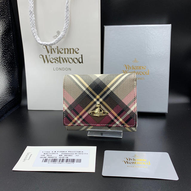 Vivienne Westwood(ヴィヴィアンウエストウッド)の【新品未使用】送料込 ヴィヴィアンウエストウッド 三折 財布 ホワイト チェック レディースのファッション小物(財布)の商品写真