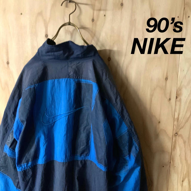 90’s  銀タグ NIKE バイカラー 全面ロゴ ナイロンジャケット