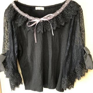 アクシーズファム(axes femme)のaxesfemme  袖レース黒トップス(カットソー(長袖/七分))