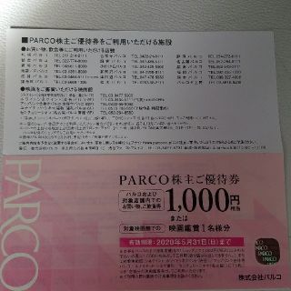 パルコ株主優待券1000円　渋谷パルコプレオープン招待券付き(ショッピング)