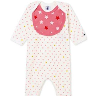 プチバトー(PETIT BATEAU)の新品■スタイ＋ロンパース　ドッド　ピンク　プチバトー(ロンパース)