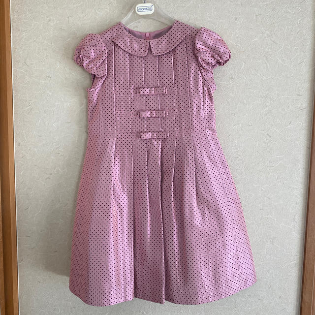 Simonetta(シモネッタ)のシモネッタ　ワンピース　ピンク×黒の水玉　サイズ130☆7歳用　フォーマル キッズ/ベビー/マタニティのキッズ服女の子用(90cm~)(ドレス/フォーマル)の商品写真