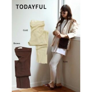 トゥデイフル(TODAYFUL)のほぼ新品todayful Sheer Knit Leggings ゴールド(レギンス/スパッツ)