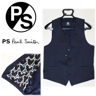 ポールスミス(Paul Smith)の《ポールスミス》新品 毛100% ストライプウールベスト ジレ ネイビー L(スーツベスト)