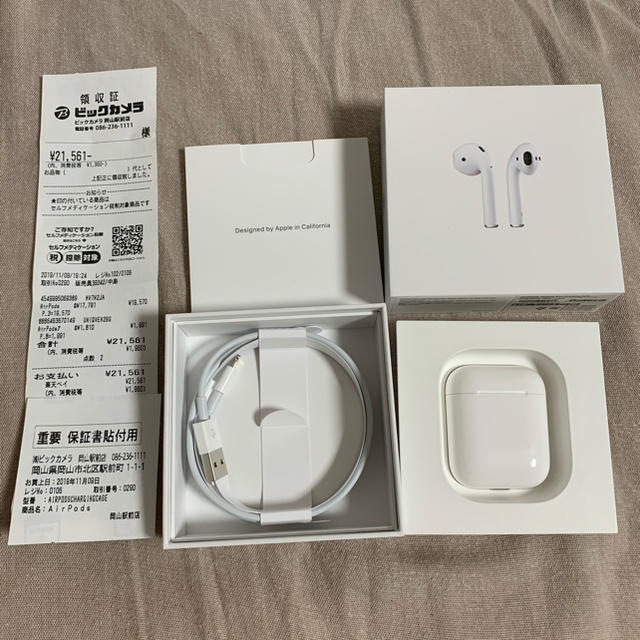 Apple(アップル)のAirPods 第二世代 ワイヤレス充電非対応 スマホ/家電/カメラのオーディオ機器(ヘッドフォン/イヤフォン)の商品写真