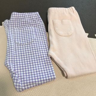 ユニクロ(UNIQLO)のユニクロ レギンス パンツ 2枚セット リブ&ギンガムチェック 100cm(パンツ/スパッツ)