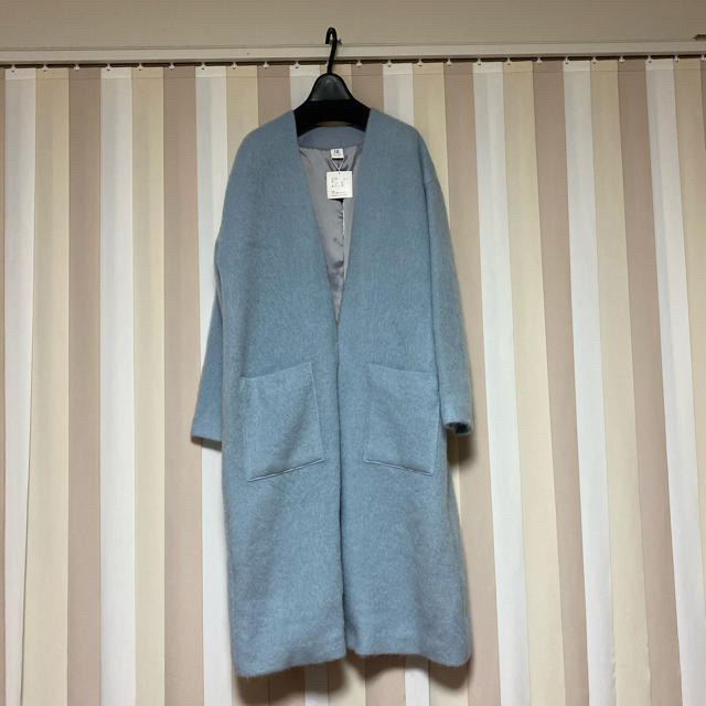 新品未使用☆ノーカラー☆シャギーロングコート レディースのジャケット/アウター(ロングコート)の商品写真