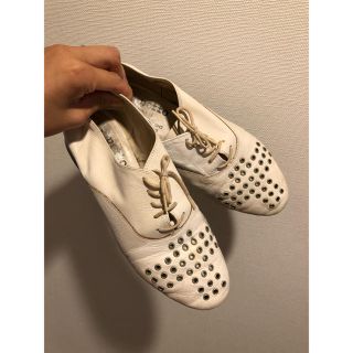 コムデギャルソン(COMME des GARCONS)のレペット&コム・デ・ギャルソン　ホワイトレースアップシューズ(バレエシューズ)