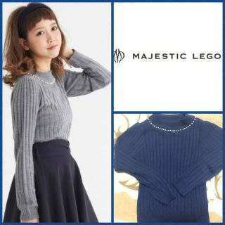 マジェスティックレゴン(MAJESTIC LEGON)のパール付リブタートル❤️ネイビー(ニット/セーター)