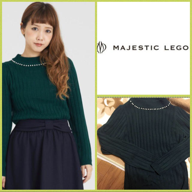 MAJESTIC LEGON(マジェスティックレゴン)のパール付リブタートル❤️グリーン レディースのトップス(ニット/セーター)の商品写真