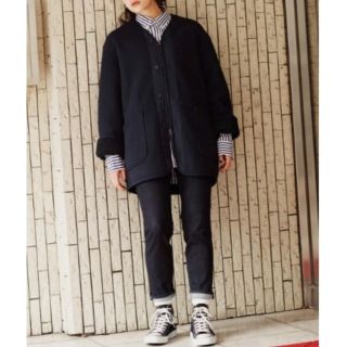 エンジニアードガーメンツ(Engineered Garments)のエンジニアガーメンツ　コラボ　フリースノーカラーコート　ネイビーSize-XS(ノーカラージャケット)