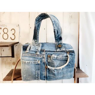 No.176【DENIM✖️ドラム缶型BAG❤️】デニムリメイクボストンバッグ