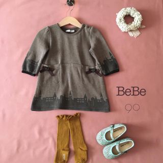 ベベ(BeBe)のBeBe べべ｜カーキブラウン 影絵モチーフ ワンピース 90(ワンピース)