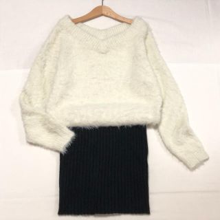 セシルマクビー(CECIL McBEE)の♪セシルマクビー　タイトスカート切り替えふわふわシャギーニットワンピ♪(ミニワンピース)