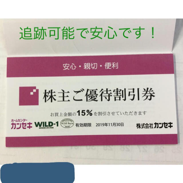 カンセキ株主優待券 １枚‼️です。 チケットの優待券/割引券(ショッピング)の商品写真