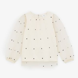 ザラ(ZARA)の⚠お値下げ中!!⚠　ZARA ドット柄チュール袖トップス(シャツ/ブラウス(長袖/七分))