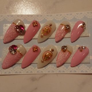 ♡ホワイト×ピンク薔薇 ブローチネイルチップ