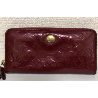 コーチ(COACH)の送料込★COACH ラウンドファスナー 長財布 オプアート エナメル(財布)