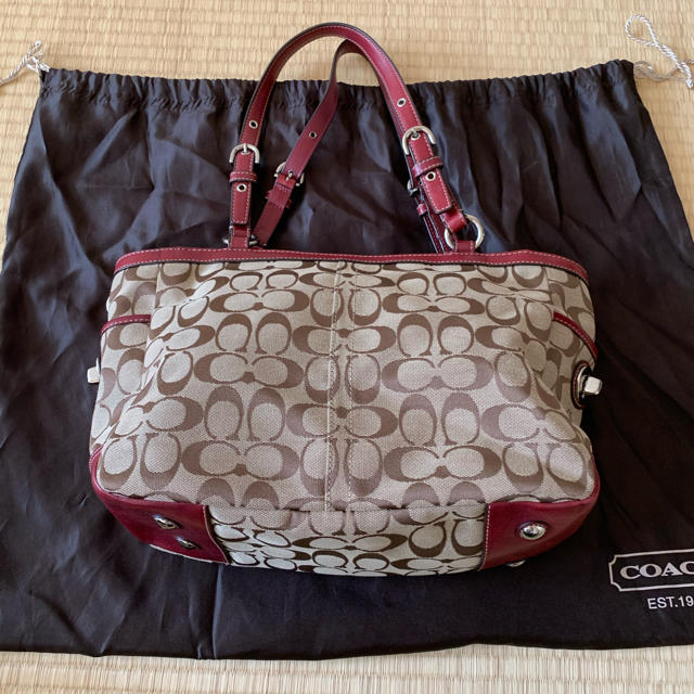 【COACH/コーチ】シグネチャーショルダーバッグ ライトブラウンxレッド 2