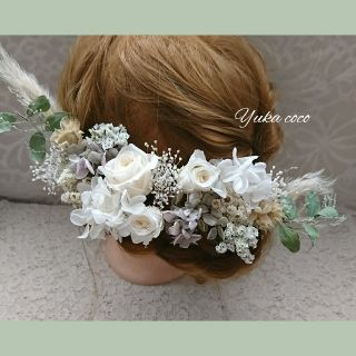 ドライフラワー ヘッドドレス 髪飾り❁¨̮White green(ヘッドドレス/ドレス)