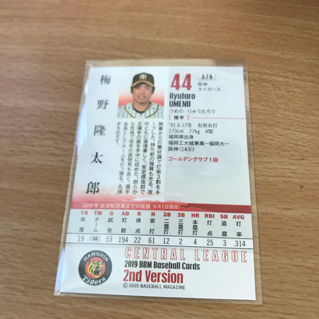 阪神タイガース(ハンシンタイガース)のBBM 2019 梅野隆太郎 銀箔サイン入り 阪神タイガース エンタメ/ホビーのトレーディングカード(シングルカード)の商品写真