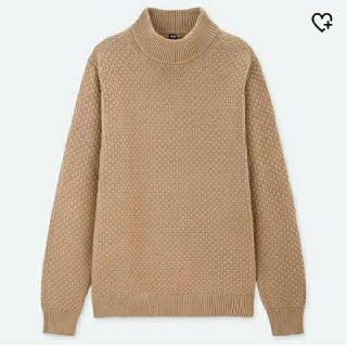 ユニクロ(UNIQLO)のUNIQLO ミドルゲージモックネックセーター ベージュ Lサイズ(ニット/セーター)