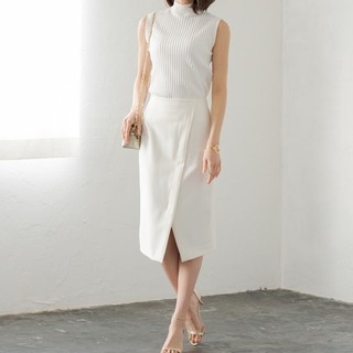 ラウンジドレス(Loungedress)の新品未使用 クロスタイトスカート ホワイト(ひざ丈スカート)