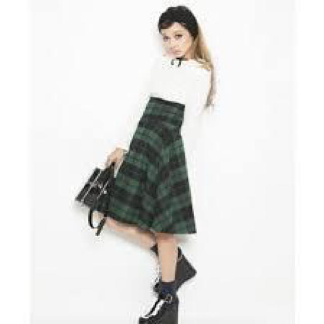 lilLilly(リルリリー)のハイウエストチェックスカート グリーン×ブラック レディースのスカート(ひざ丈スカート)の商品写真