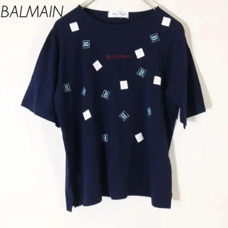 バルマン(BALMAIN)のバルマン BALMAIN 半袖カットソー ネイビー Fサイズ ビジュー ロゴ(Tシャツ/カットソー(半袖/袖なし))