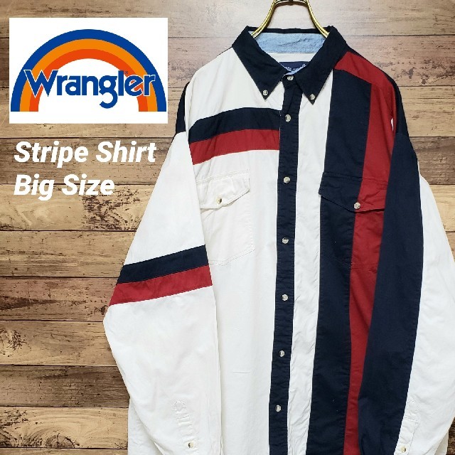 Wrangler(ラングラー)の《ビッグサイズ》ラングラー  アシンメトリーデザイン ストライプシャツ メンズのトップス(シャツ)の商品写真