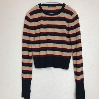 ザラ(ZARA)のザラ ニット ボーダー マルチボーダー 薄手ニット Sサイズ 暖色 ワイン(ニット/セーター)