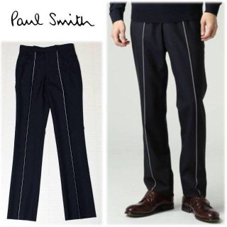 ポールスミス(Paul Smith)の《ポールスミス》新品 毛100% ライン ウールトラウザース 黒 M(W76)(スラックス)